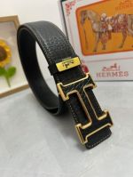 1:1  Hermes  Black Leather Belt  with Black&Gold"H" buckle  3.8cm